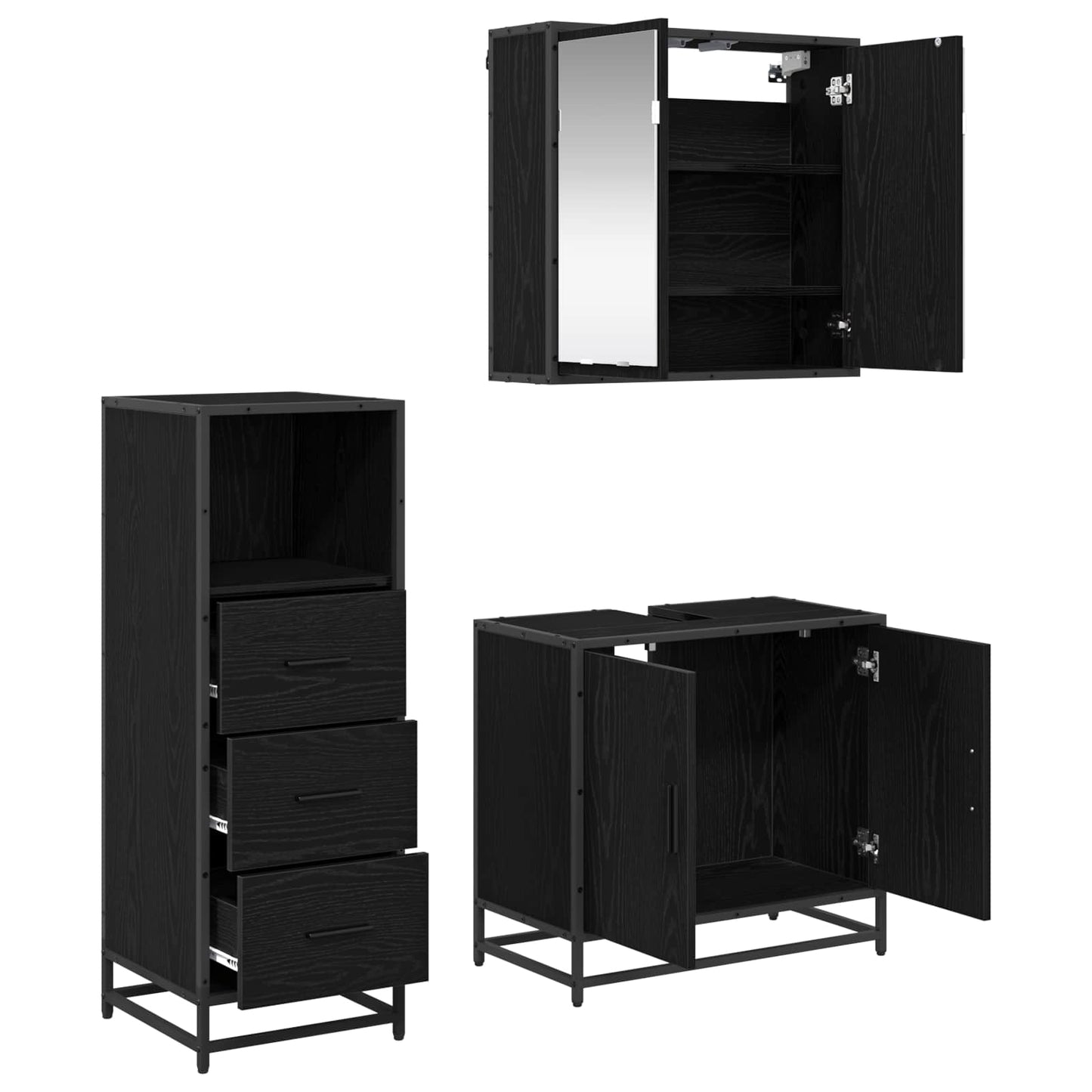 Set di mobili per il bagno 3 pcs Rovere Nero Legno multistrato | homemem39