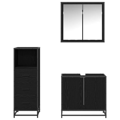 Set di mobili per il bagno 3 pcs Rovere Nero Legno multistrato | homemem39