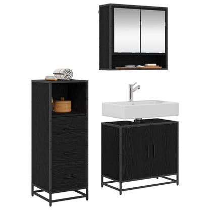Set di mobili per il bagno 3 pcs Rovere Nero Legno multistrato | homemem39