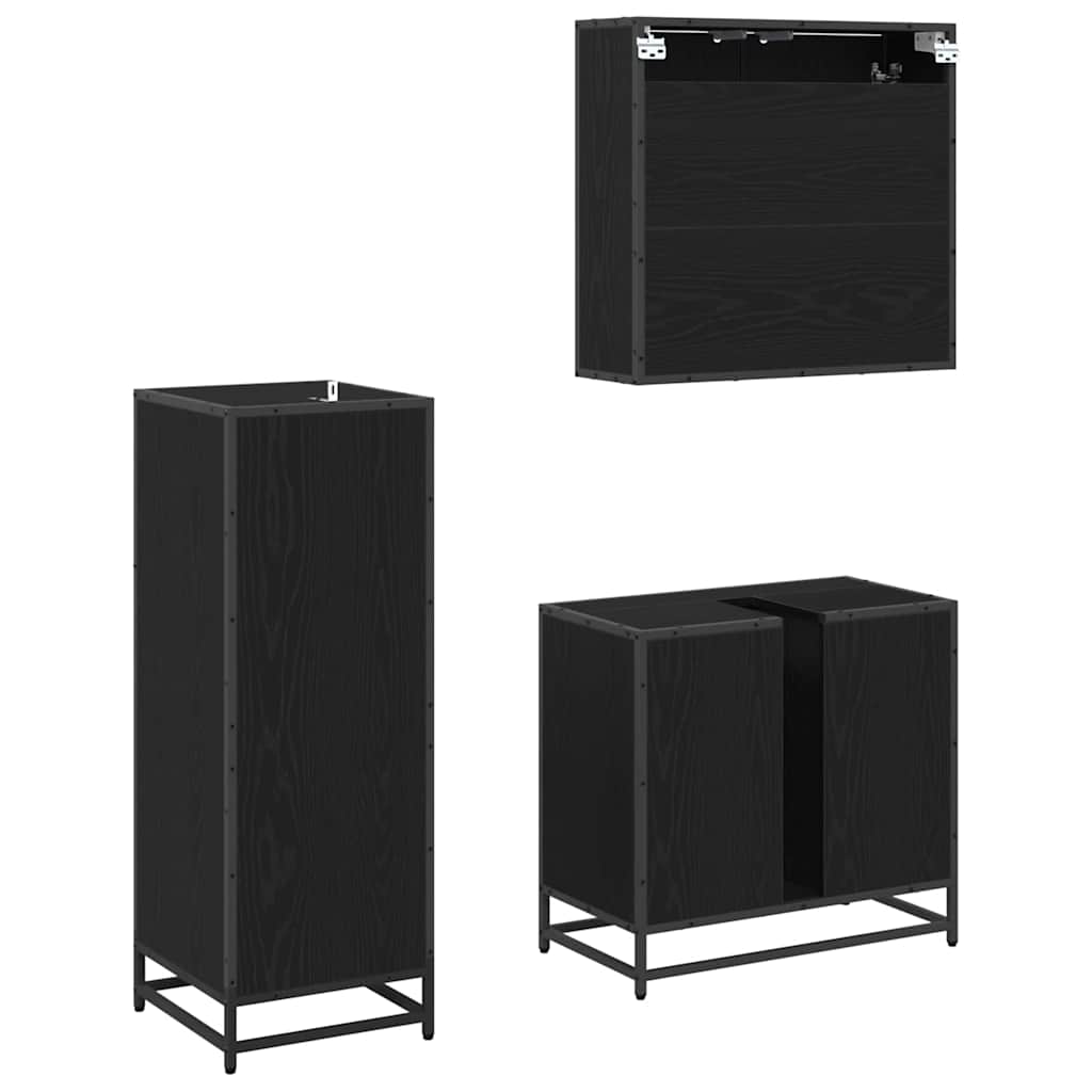 Set di mobili per il bagno 3 pcs Rovere Nero Legno multistrato | homemem39