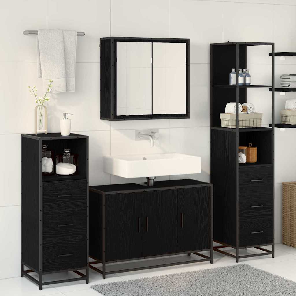 Set di mobili per il bagno 3 pcs Rovere Nero Legno multistrato | homemem39