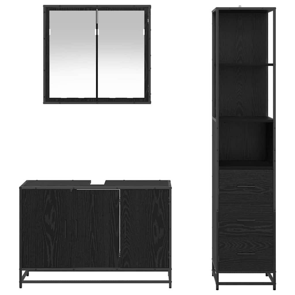 Set di mobili per il bagno 3 pcs Rovere Nero Legno multistrato | homemem39