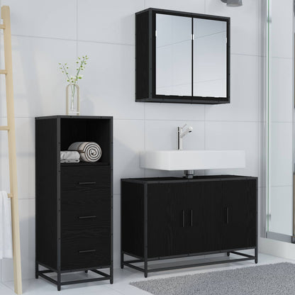 Set di mobili per il bagno 3 pcs Rovere Nero Legno multistrato | homemem39