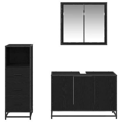 Set di mobili per il bagno 3 pcs Rovere Nero Legno multistrato | homemem39