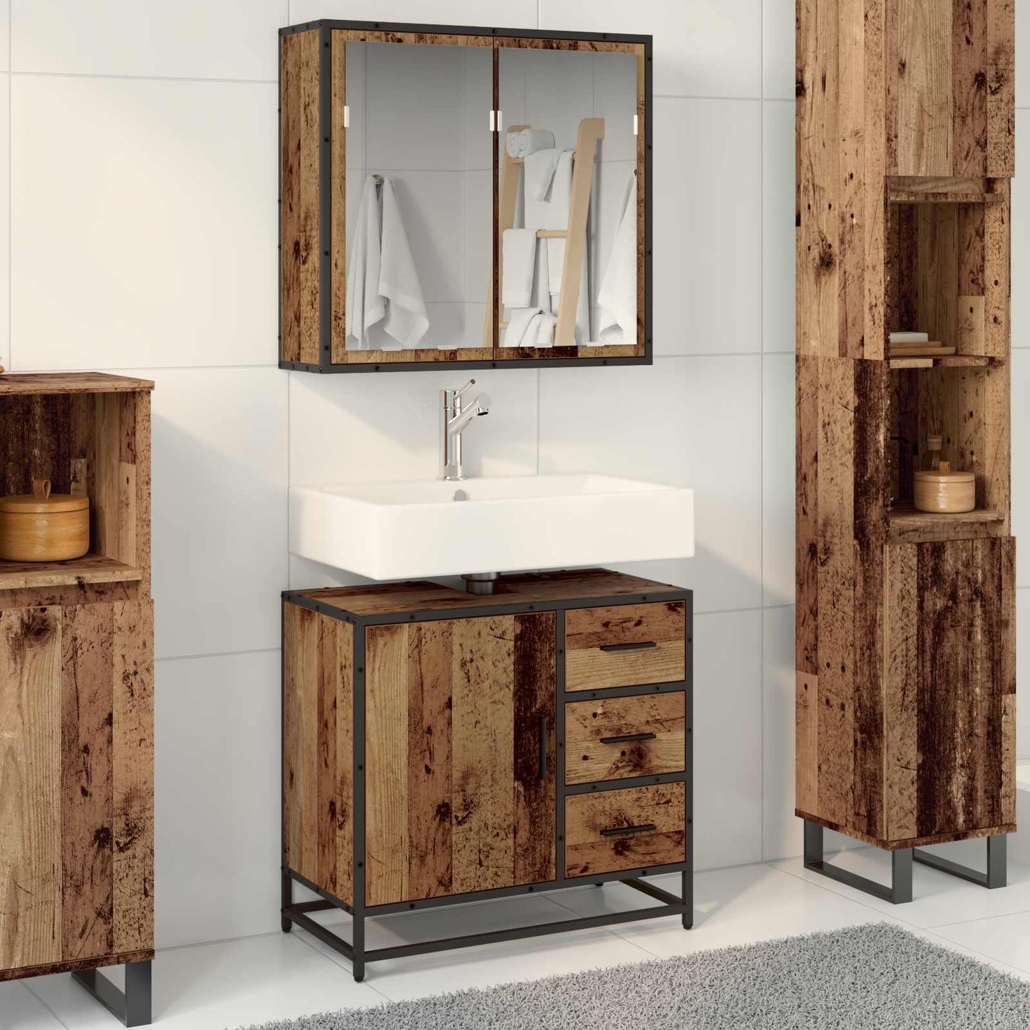 Set di mobili per il bagno con lo scaffale 2 pcs Legno vecchio | homemem39