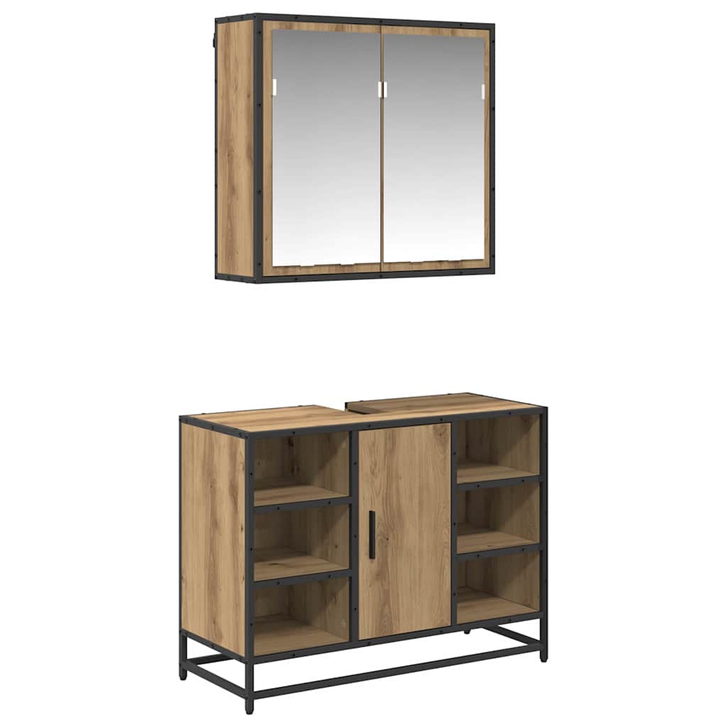 Set di mobili per il bagno 2 pz Rovere artigianale | homemem39