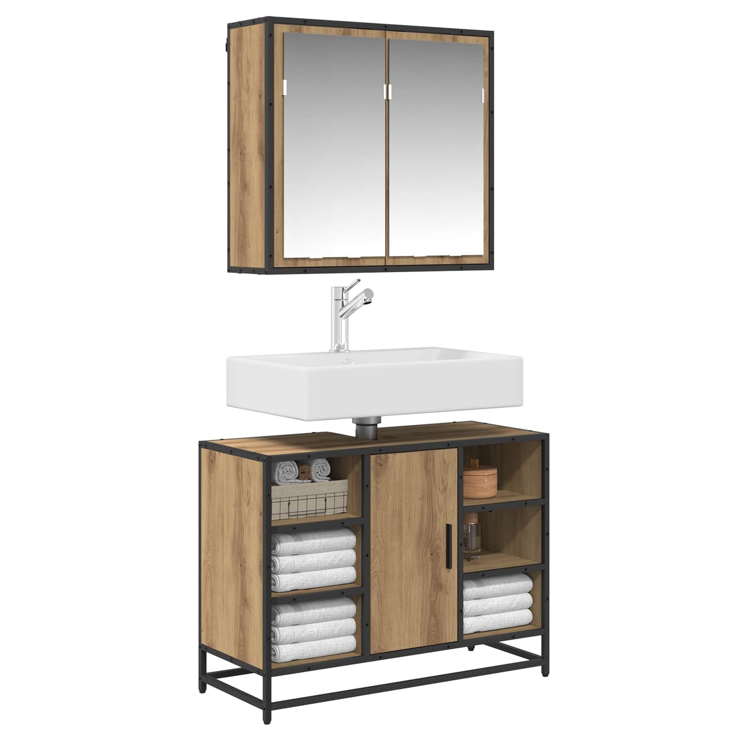 Set di mobili per il bagno 2 pz Rovere artigianale | homemem39