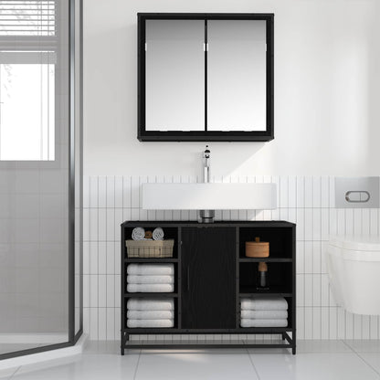 Set di mobili per il bagno 2 pcs Rovere Nero Legno multistrato | homemem39