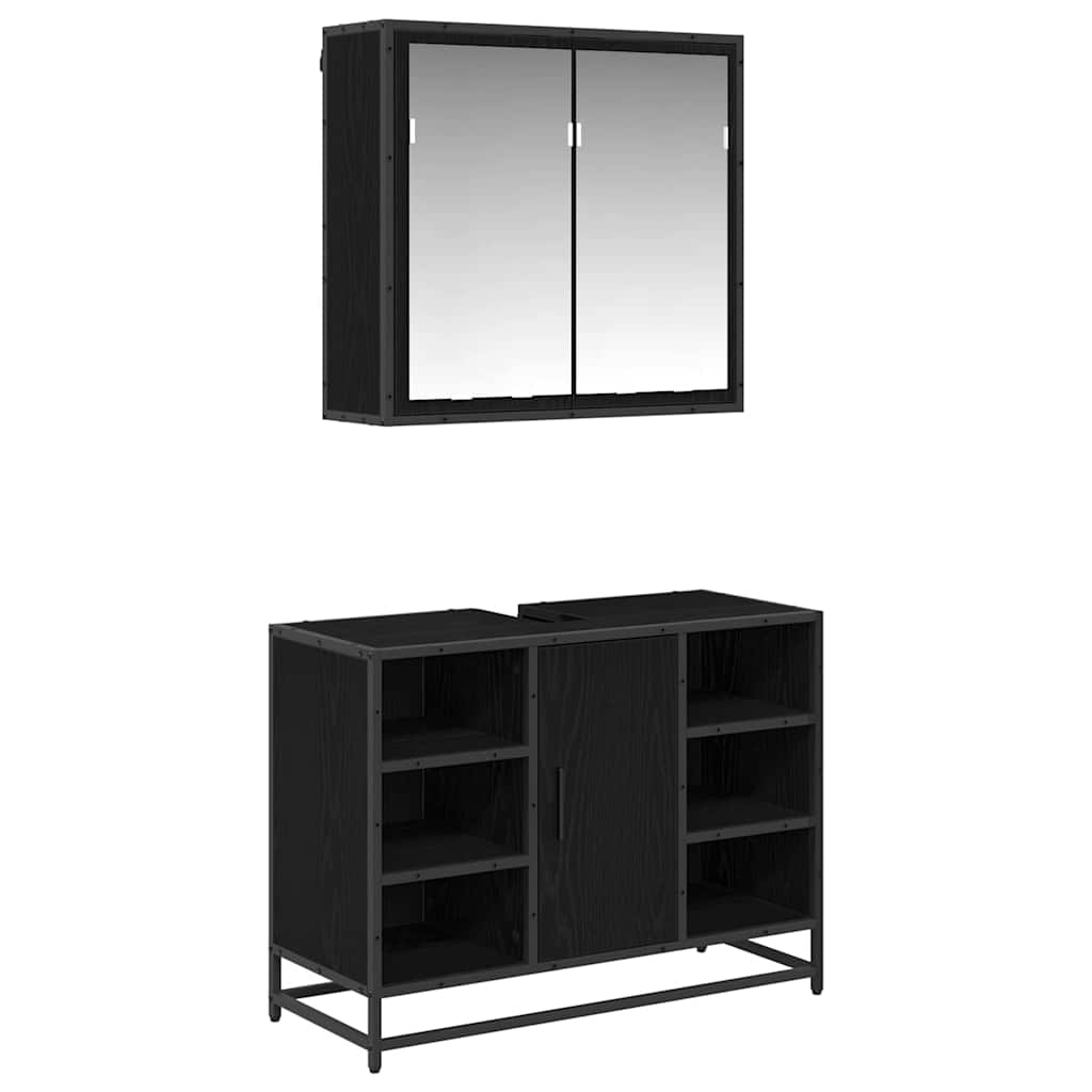 Set di mobili per il bagno 2 pcs Rovere Nero Legno multistrato | homemem39