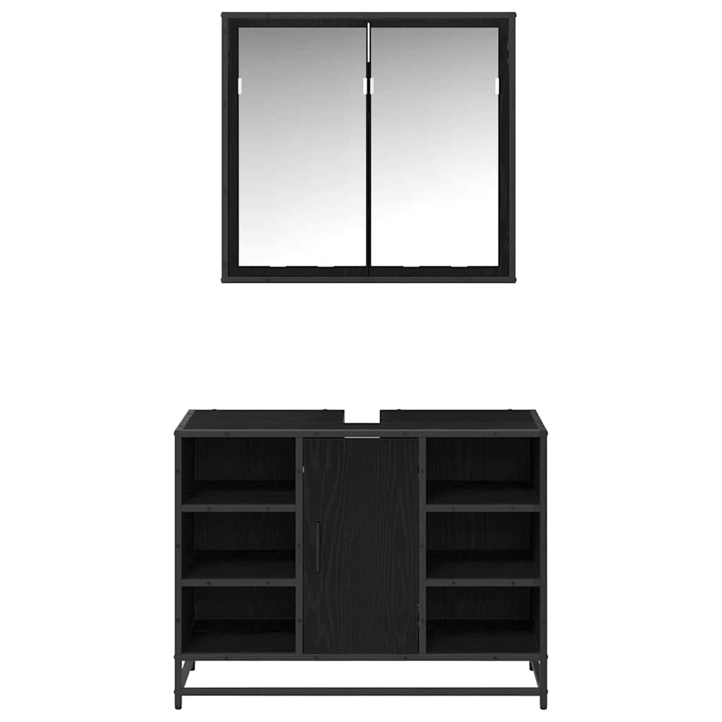 Set di mobili per il bagno 2 pcs Rovere Nero Legno multistrato | homemem39