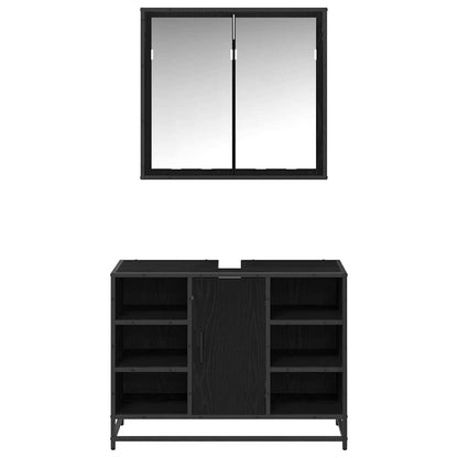 Set di mobili per il bagno 2 pcs Rovere Nero Legno multistrato | homemem39