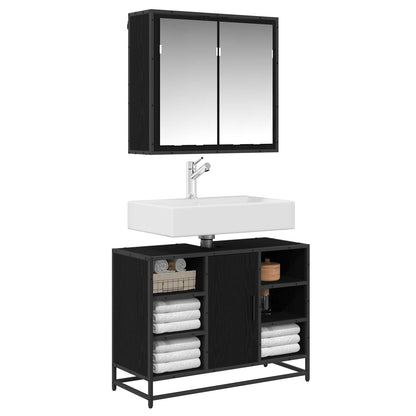 Set di mobili per il bagno 2 pcs Rovere Nero Legno multistrato | homemem39
