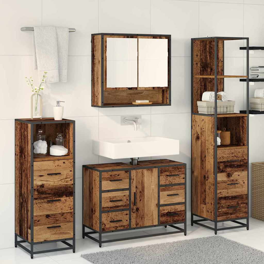 Set di mobili per il bagno con cassetto 4 pcs Legno vecchio | homemem39