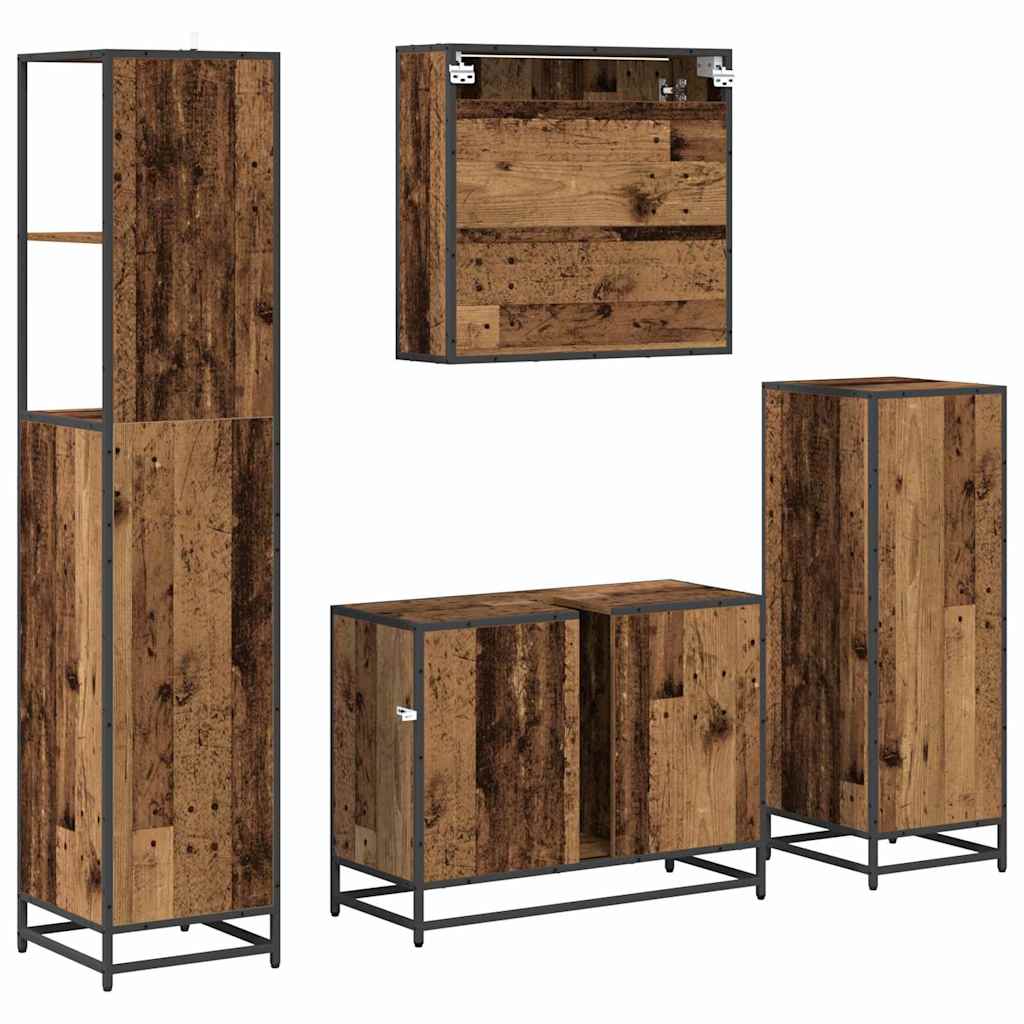 Set di mobili per il bagno con cassetto 4 pcs Legno vecchio | homemem39