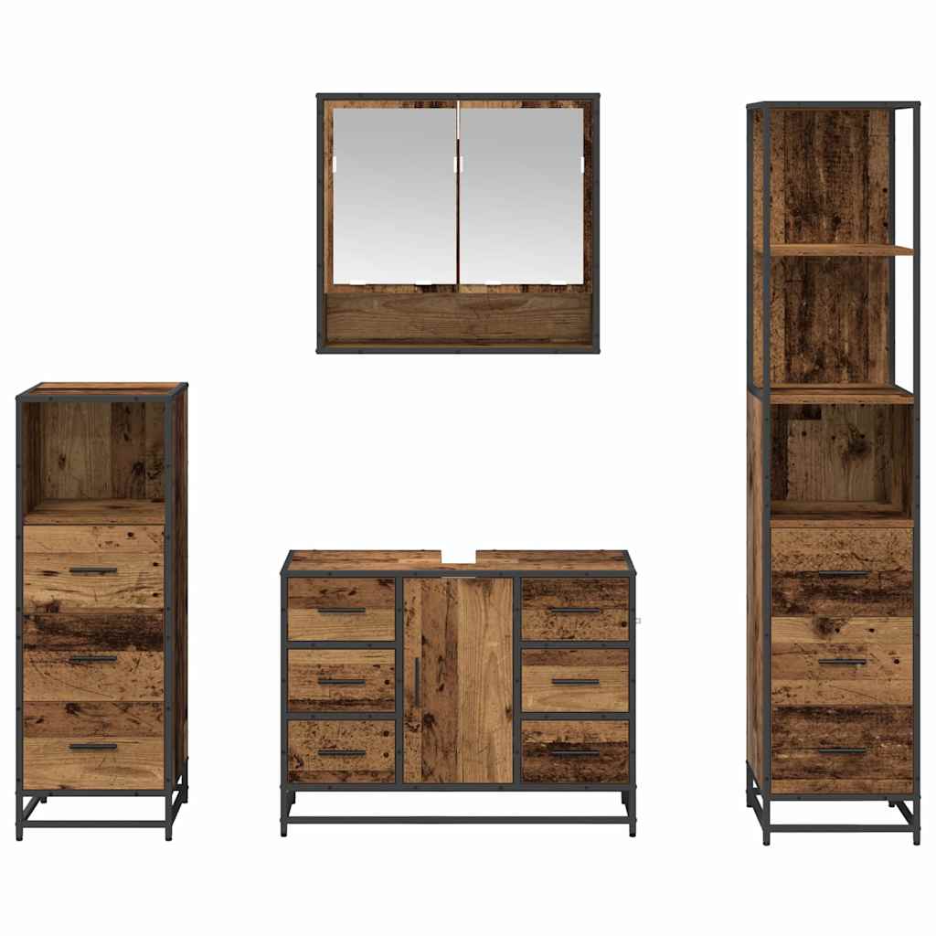 Set di mobili per il bagno con cassetto 4 pcs Legno vecchio | homemem39