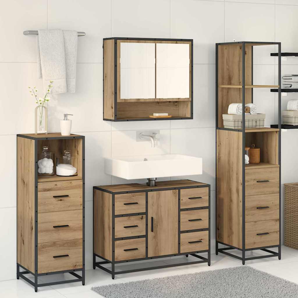 Set di mobili per il bagno 4 pz Rovere artigianale | homemem39