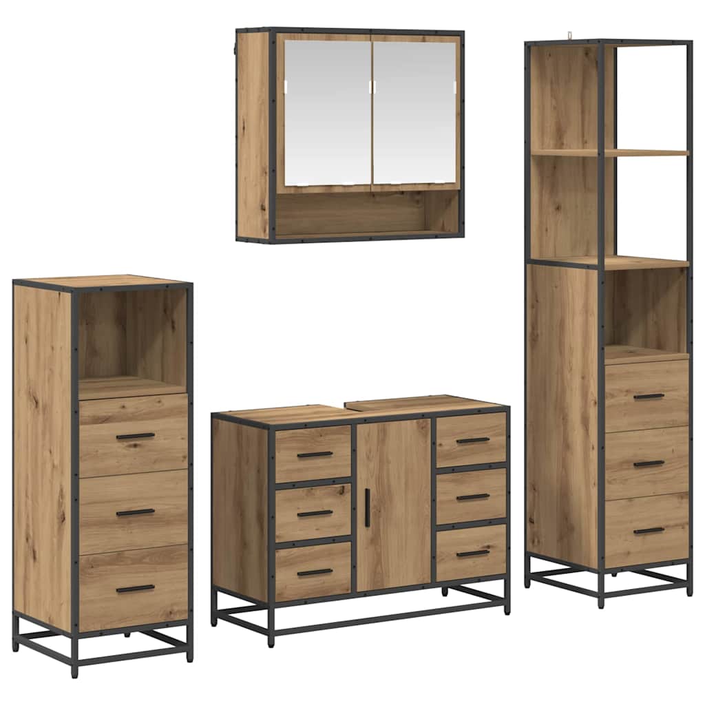 Set di mobili per il bagno 4 pz Rovere artigianale | homemem39
