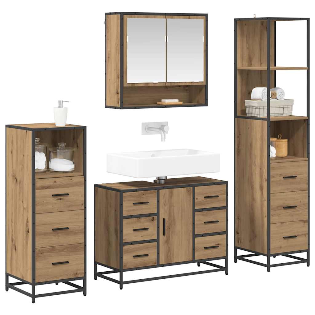 Set di mobili per il bagno 4 pz Rovere artigianale | homemem39