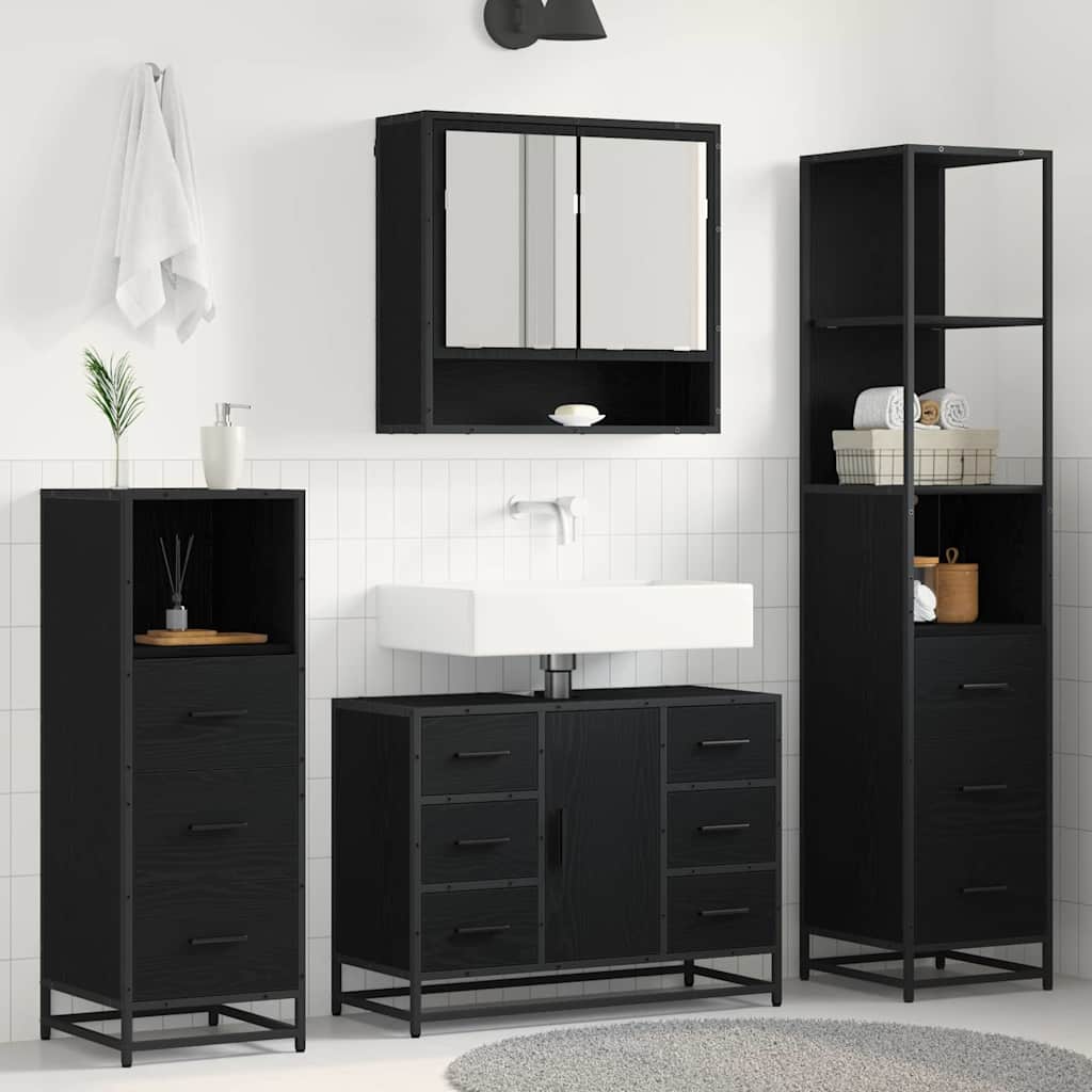 Set di mobili per il bagno 4 pcs Rovere Nero Legno multistrato | homemem39