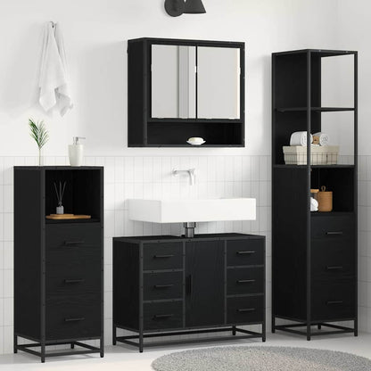 Set di mobili per il bagno 4 pcs Rovere Nero Legno multistrato | homemem39