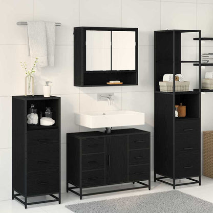 Set di mobili per il bagno 4 pcs Rovere Nero Legno multistrato | homemem39