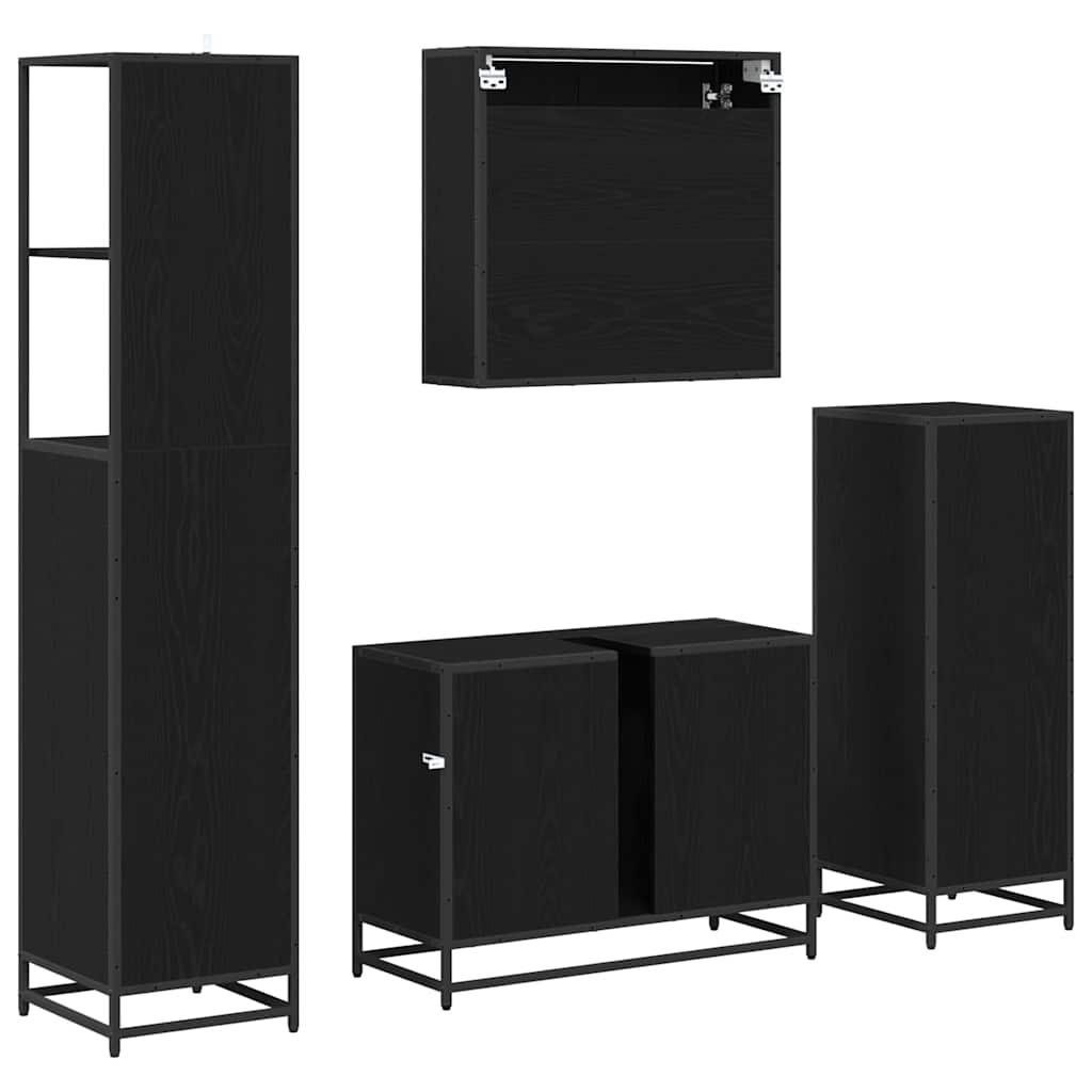 Set di mobili per il bagno 4 pcs Rovere Nero Legno multistrato | homemem39