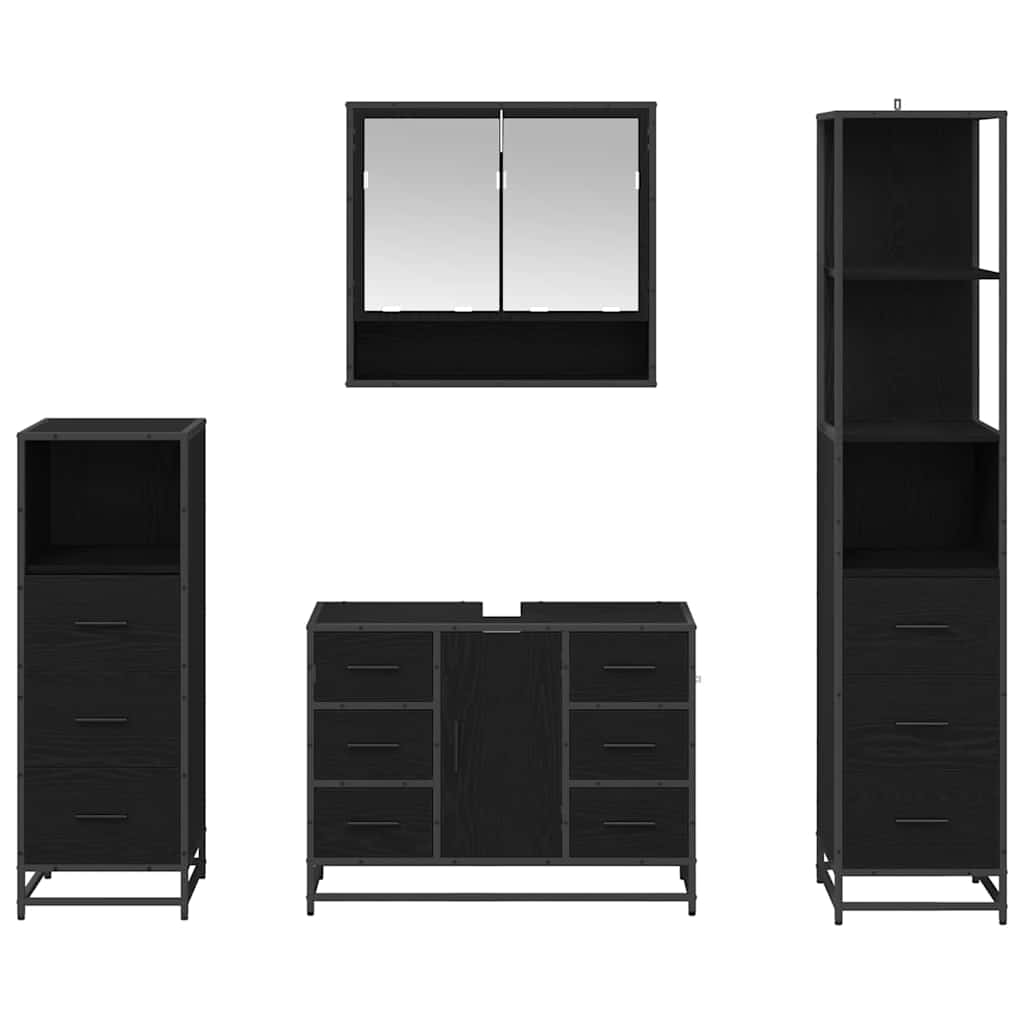 Set di mobili per il bagno 4 pcs Rovere Nero Legno multistrato | homemem39