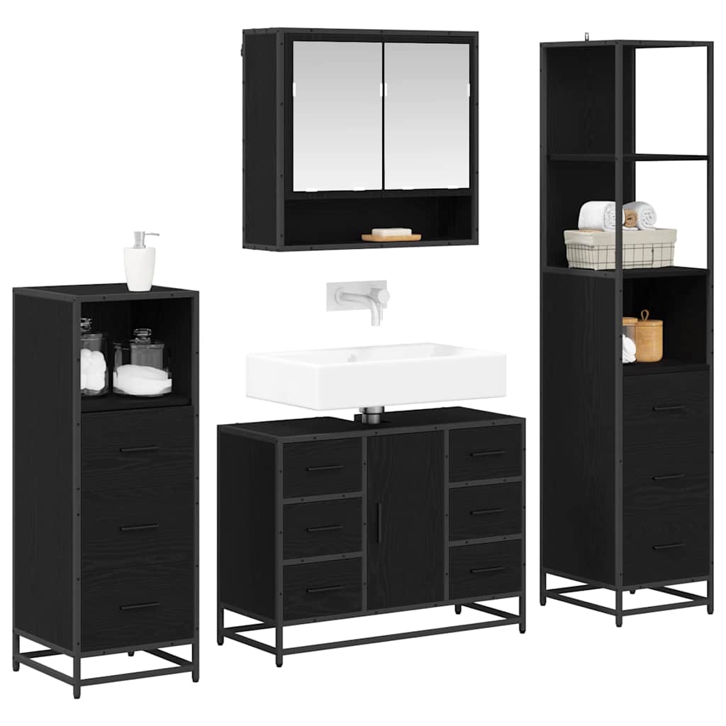 Set di mobili per il bagno 4 pcs Rovere Nero Legno multistrato | homemem39