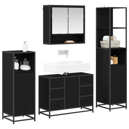 Set di mobili per il bagno 4 pcs Rovere Nero Legno multistrato | homemem39