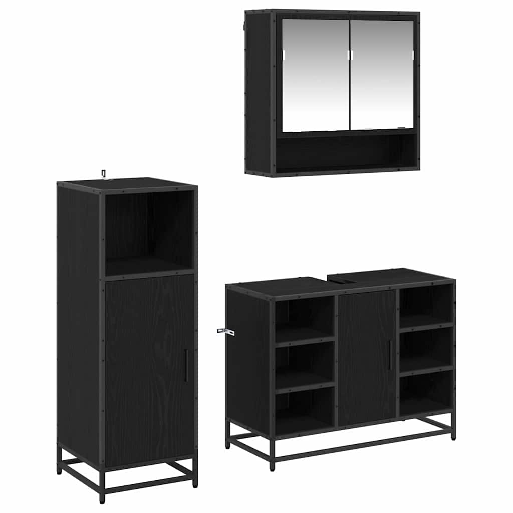 Set di mobili per il bagno 3 pcs Rovere Nero Legno multistrato | homemem39