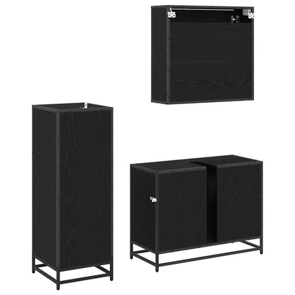 Set di mobili per il bagno 3 pcs Rovere Nero Legno multistrato | homemem39