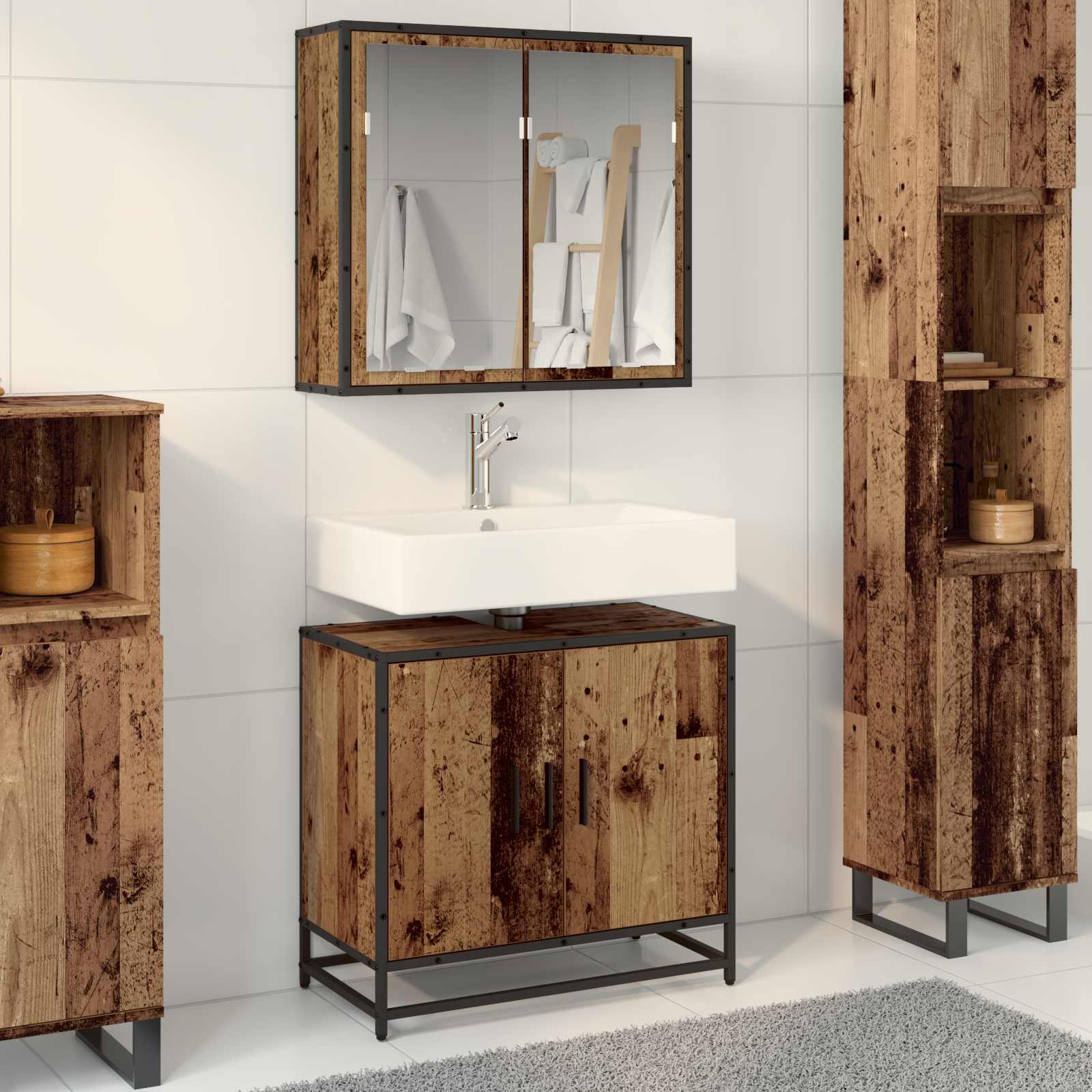 Set di mobili per il bagno con lo scaffale 2 pcs Legno vecchio | homemem39