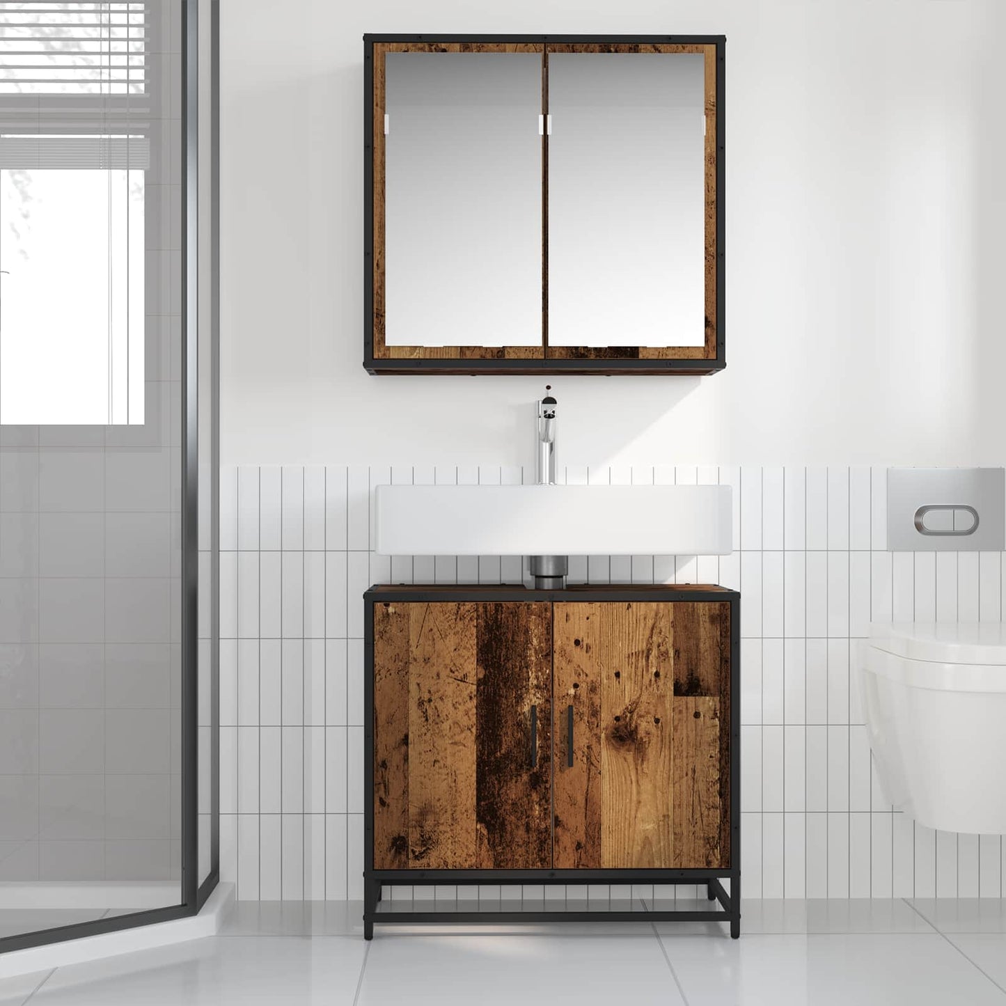 Set di mobili per il bagno con lo scaffale 2 pcs Legno vecchio | homemem39