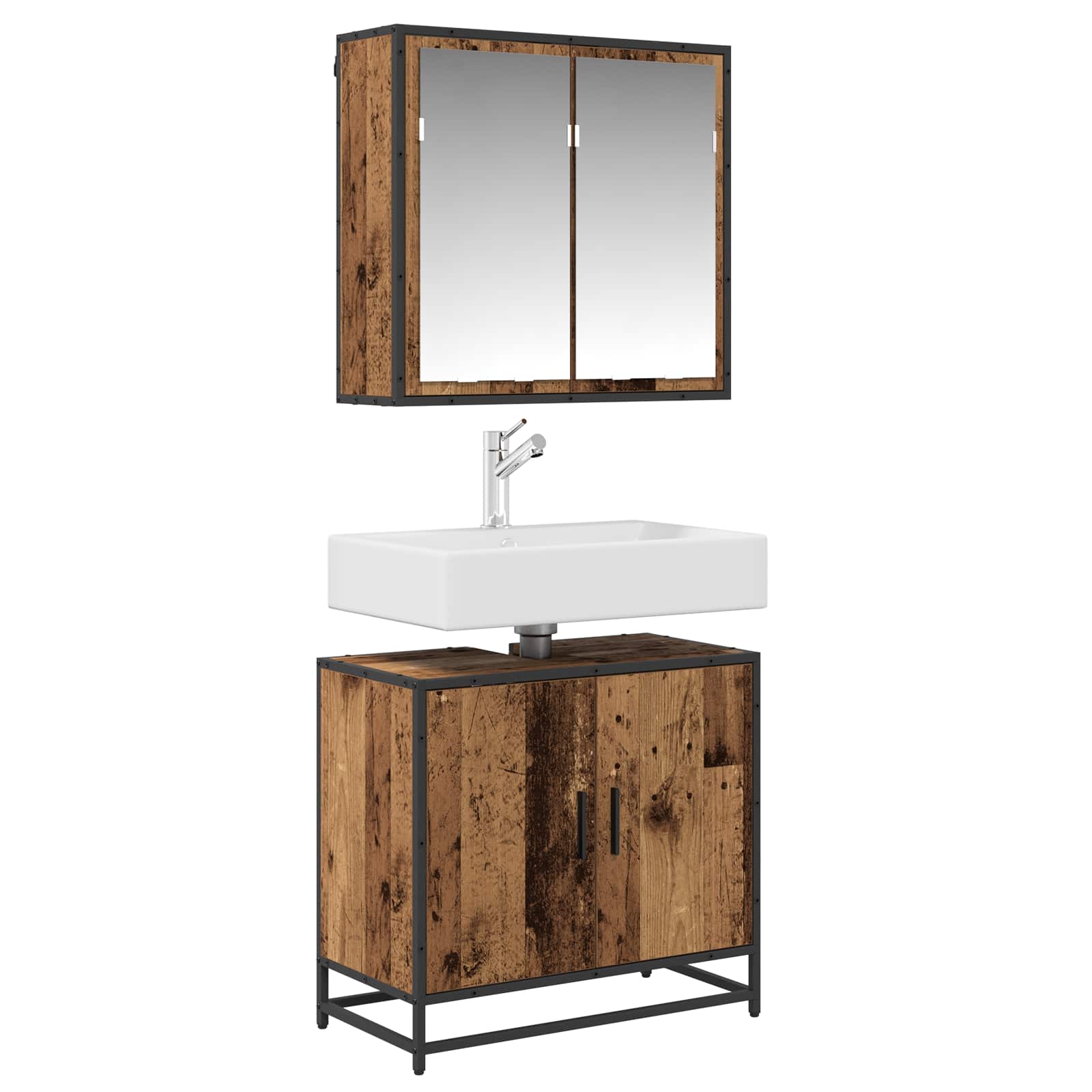 Set di mobili per il bagno con lo scaffale 2 pcs Legno vecchio | homemem39