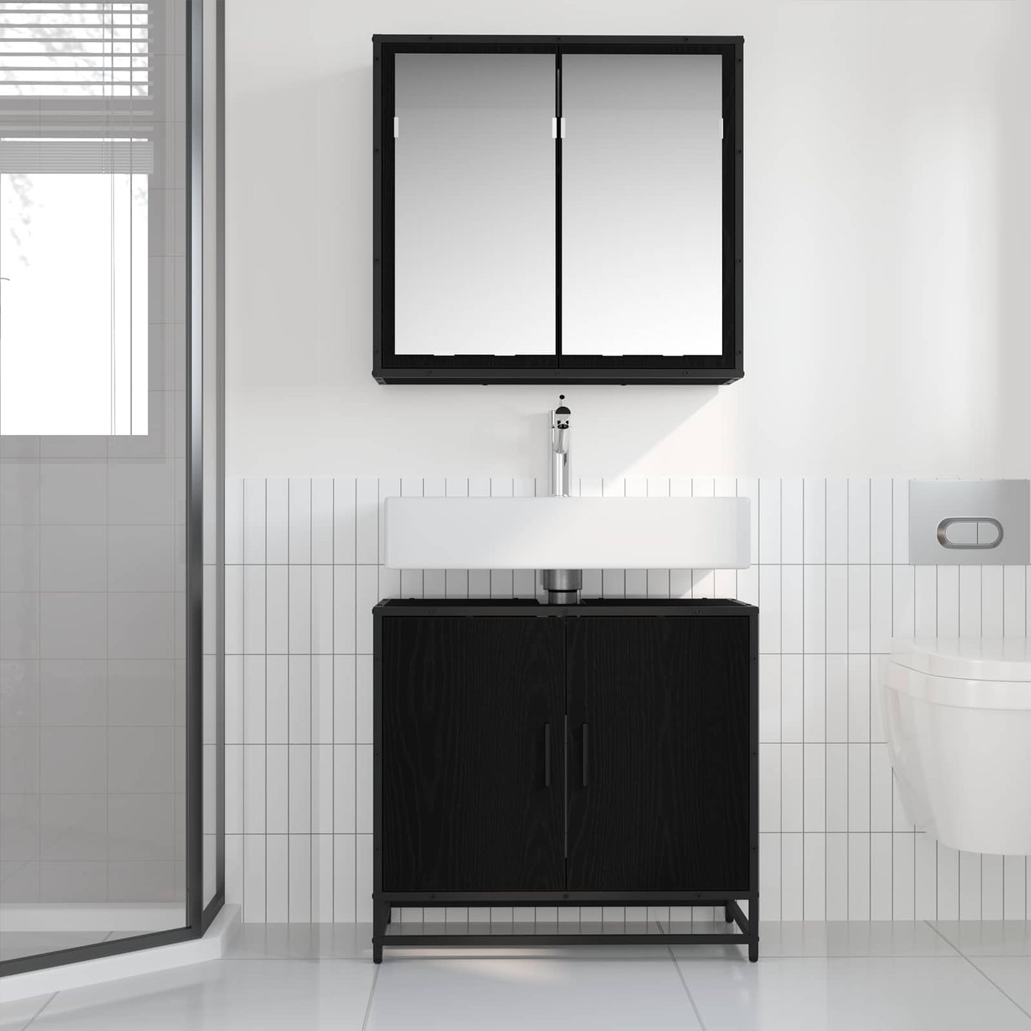 Set di mobili per il bagno 2 pcs Rovere Nero Legno multistrato | homemem39