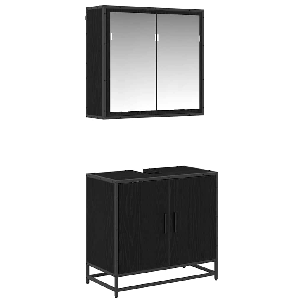 Set di mobili per il bagno 2 pcs Rovere Nero Legno multistrato | homemem39