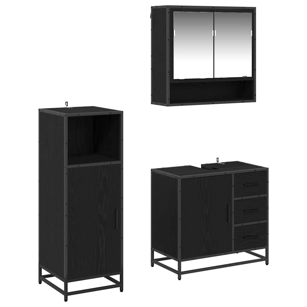 Set di mobili per il bagno 3 pcs Rovere Nero Legno multistrato | homemem39