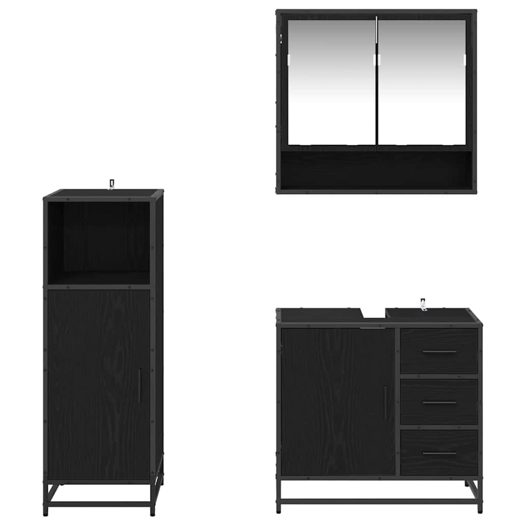 Set di mobili per il bagno 3 pcs Rovere Nero Legno multistrato | homemem39
