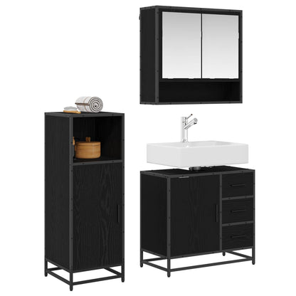 Set di mobili per il bagno 3 pcs Rovere Nero Legno multistrato | homemem39
