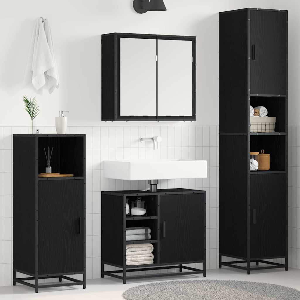 Set di mobili per il bagno 4 pcs Rovere Nero Legno multistrato