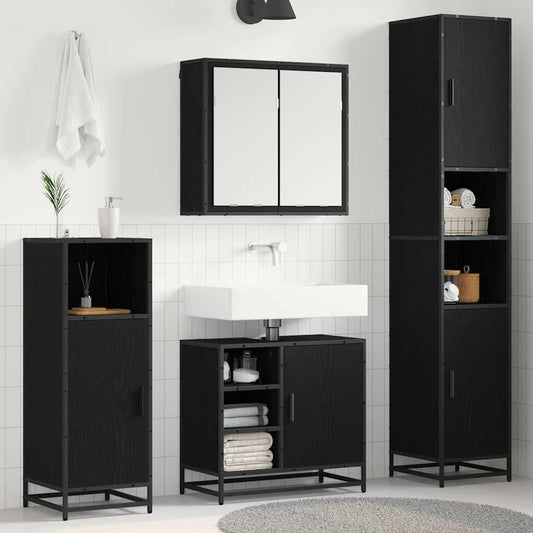 Set di mobili per il bagno 4 pcs Rovere Nero Legno multistrato | homemem39