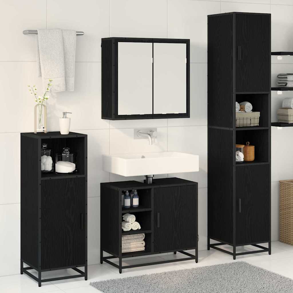 Set di mobili per il bagno 4 pcs Rovere Nero Legno multistrato