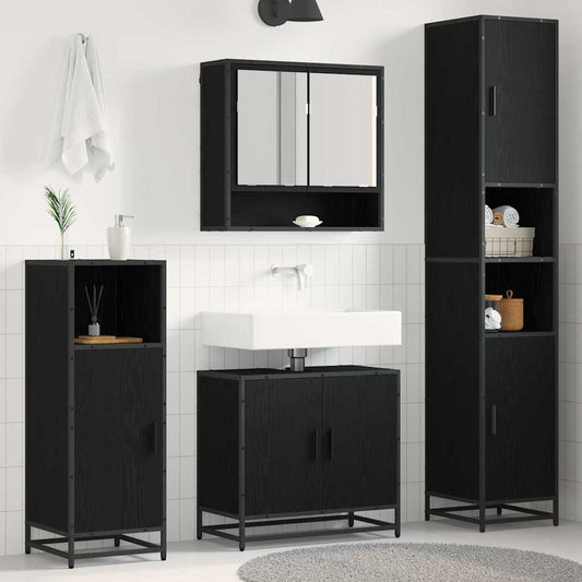 Set di mobili per il bagno 4 pcs Rovere Nero Legno multistrato | homemem39