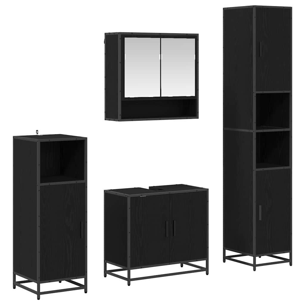 Set di mobili per il bagno 4 pcs Rovere Nero Legno multistrato | homemem39