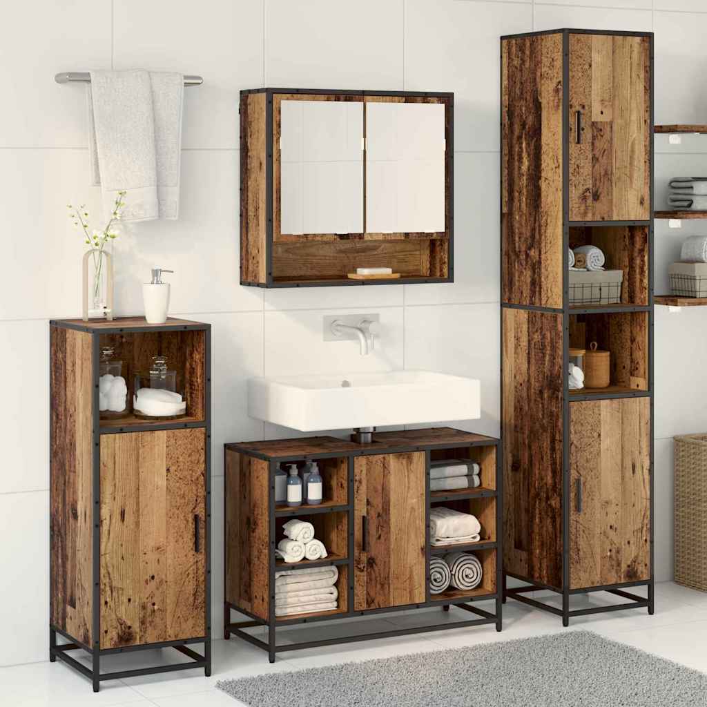 Set di mobili per il bagno con lo scaffale 3 pcs Legno vecchio