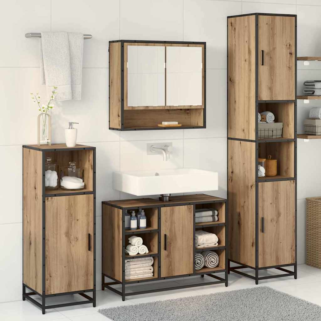 Set di mobili per il bagno 3 pz Rovere artigianale | homemem39