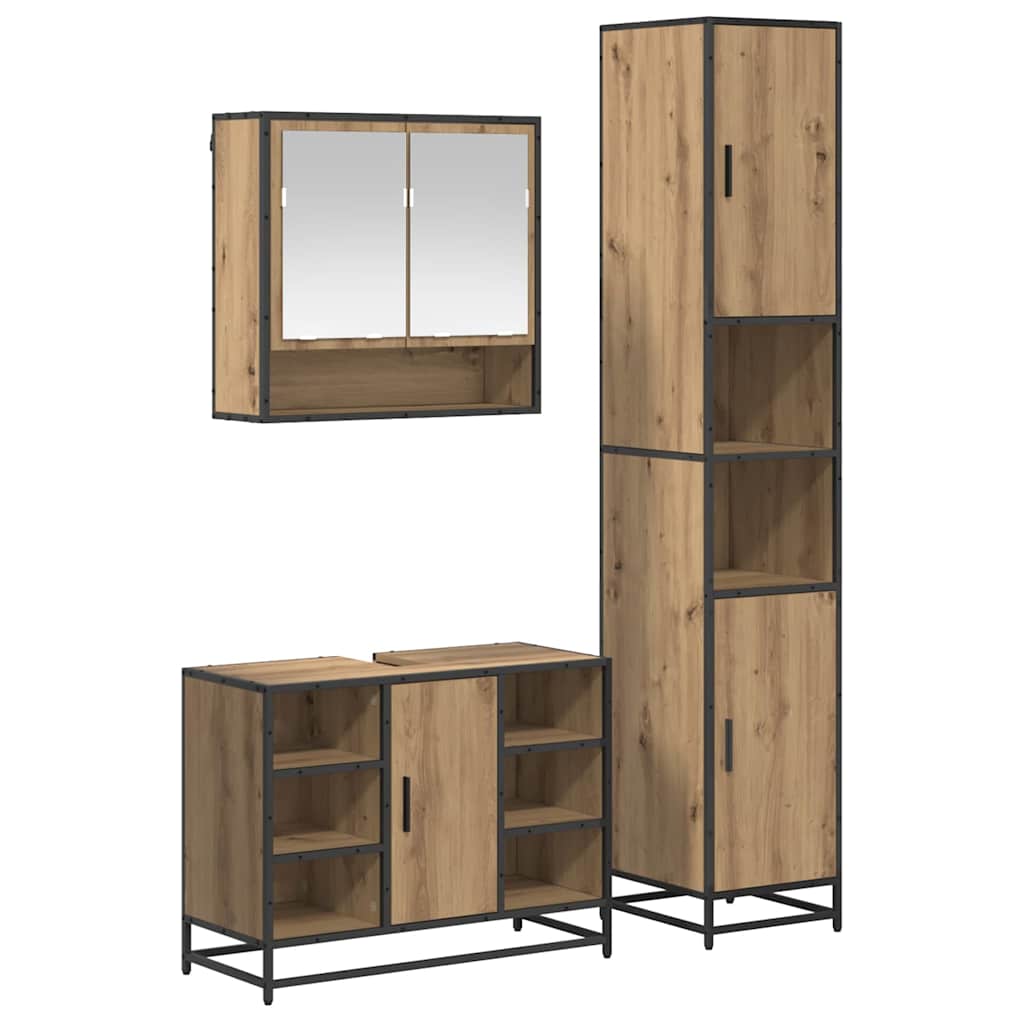 Set di mobili per il bagno 3 pz Rovere artigianale | homemem39