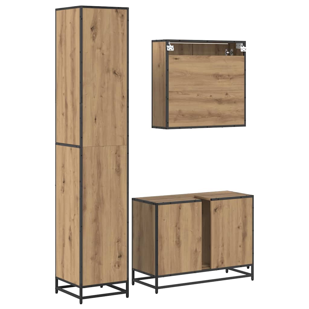 Set di mobili per il bagno 3 pz Rovere artigianale | homemem39