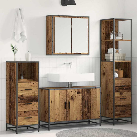 Set di mobili per il bagno con cassetto 4 pcs Legno vecchio | homemem39