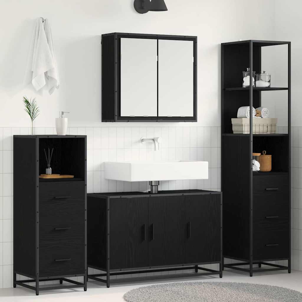 Set di mobili per il bagno 4 pcs Rovere Nero Legno multistrato